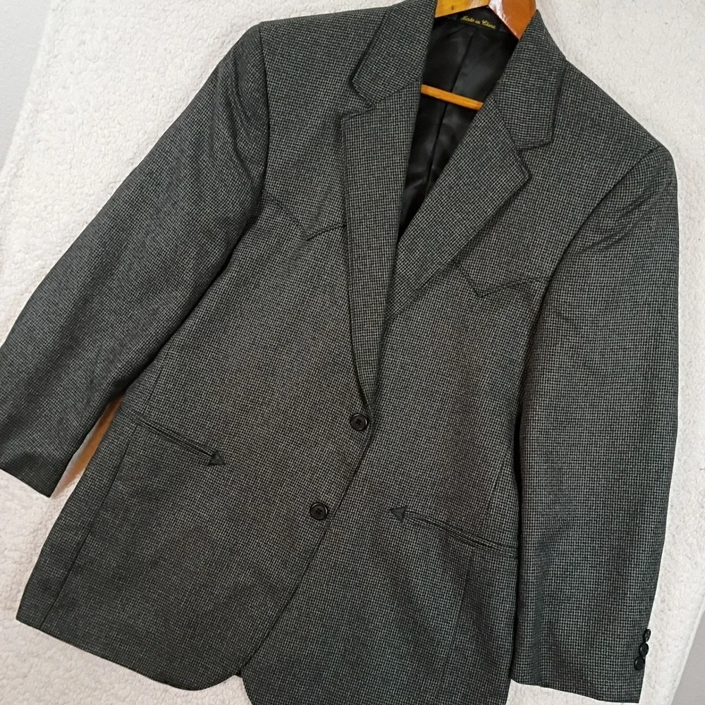 Circle S Western Blazer Mens 42R Gray Houndstooth Cowboy Country Sport Coat